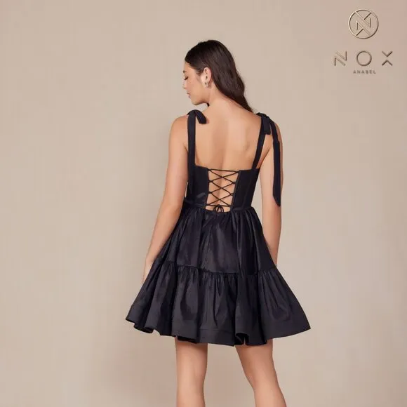NEW SLEEVELESS A-LINE POCKETED SATIN DRESS W/ TIED STRAPS &amp; LACE UP BACK NX T869