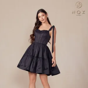 NEW SLEEVELESS A-LINE POCKETED SATIN DRESS W/ TIED STRAPS &amp; LACE UP BACK NX T869