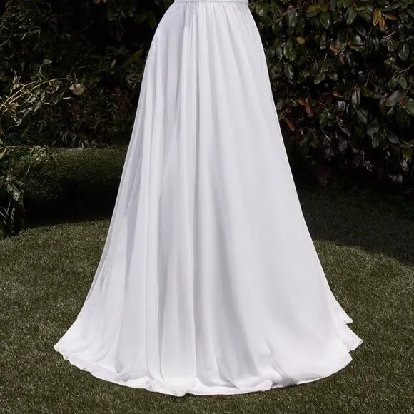NEW SLEEVELESS LONG A-LINE OFF WHITE WEDDING DRESS W/ HALTER NECKLINE CD372W