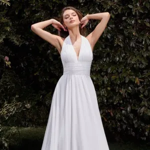 NEW SLEEVELESS LONG A-LINE OFF WHITE WEDDING DRESS W/ HALTER NECKLINE CD372W