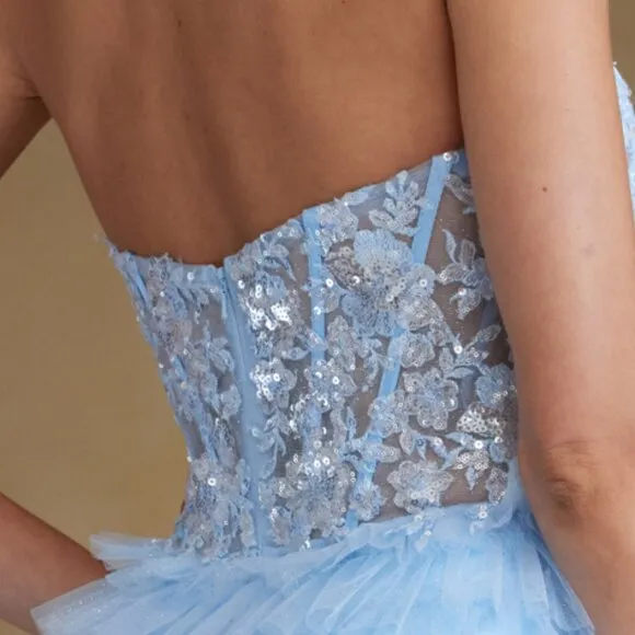 NEW SLEEVELESS MINI RUFFLED DRESS W/ HALTER NECK &amp; SEQUINS EMBROIDERY AC BZ9040S