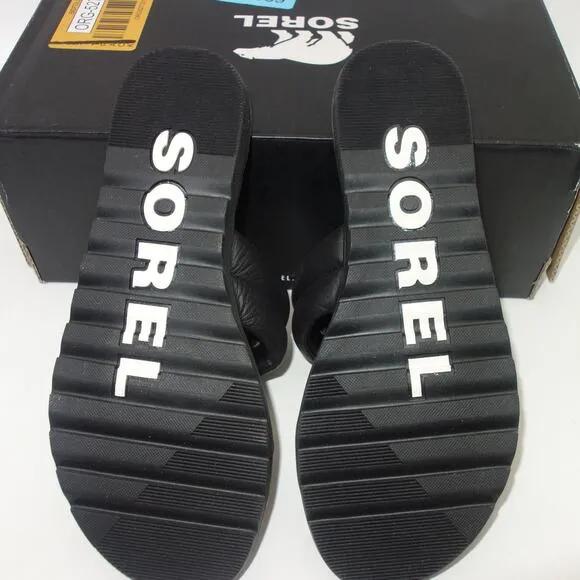 New Sorel Women's 5.5 Ella Puff Black Slides Sandals Shoes