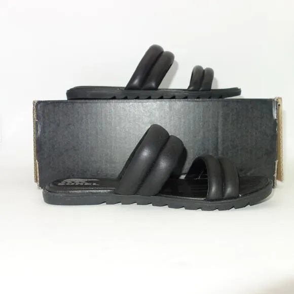 New Sorel Women's 5.5 Ella Puff Black Slides Sandals Shoes