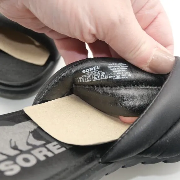 New Sorel Women's 5.5 Ella Puff Black Slides Sandals Shoes
