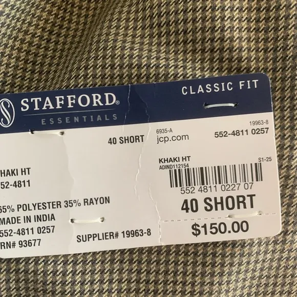 New Stafford Classic Fit Sportscoat. Men’s 40 Short - Khaki Hit - NWT