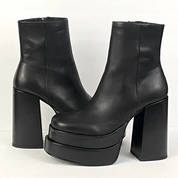 NEW STEVE MADDEN COBRA PLATFORM BLACK LEATHER BOOTS