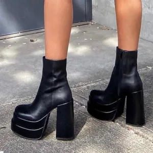NEW STEVE MADDEN COBRA PLATFORM BLACK LEATHER BOOTS