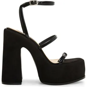 New Steve Madden Erica Platform Shoes High Heels Sandals Black Patent Straps 10