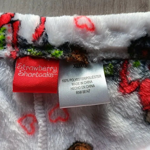 NEW Strawberry Shortcake Fleece Drawstring Pajama Pant White Pink Extra Large XL