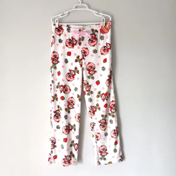 NEW Strawberry Shortcake Soft Fleece Drawstring Pajama Pant White Pink Red Large