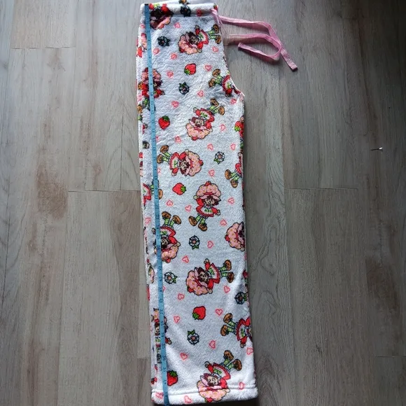 NEW Strawberry Shortcake Soft Fleece Drawstring Pajama Pant White Pink Red Large