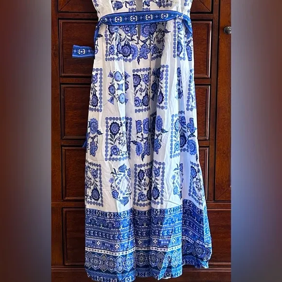 NEW! TALBOTS MODERN TILES POPLIN FIT &amp; FLARE MAXI DRESS