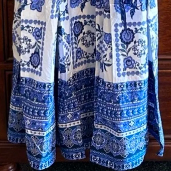 NEW! TALBOTS MODERN TILES POPLIN FIT &amp; FLARE MAXI DRESS