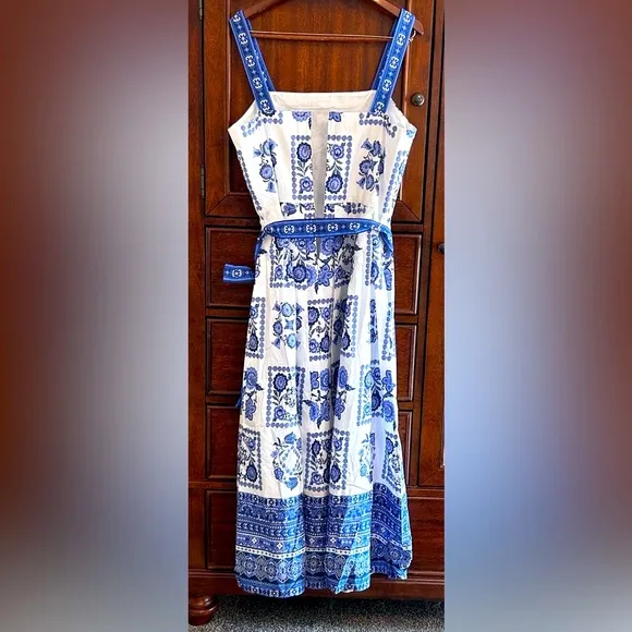 NEW! TALBOTS MODERN TILES POPLIN FIT &amp; FLARE MAXI DRESS