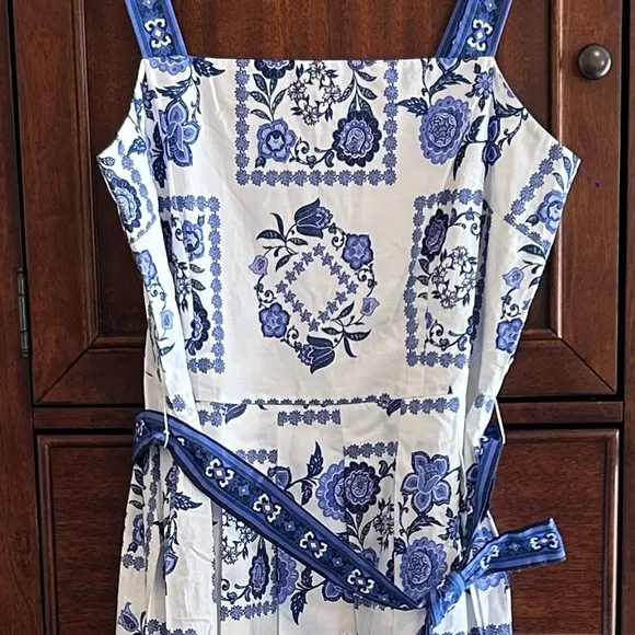 NEW! TALBOTS MODERN TILES POPLIN FIT &amp; FLARE MAXI DRESS