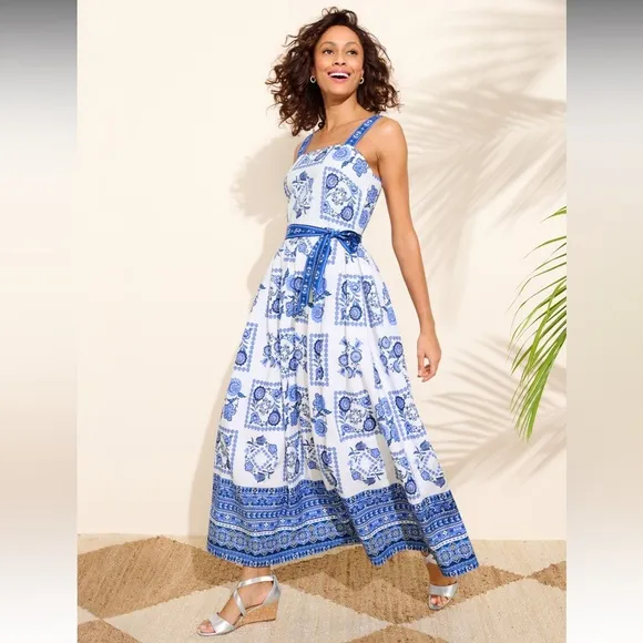 NEW! TALBOTS MODERN TILES POPLIN FIT &amp; FLARE MAXI DRESS