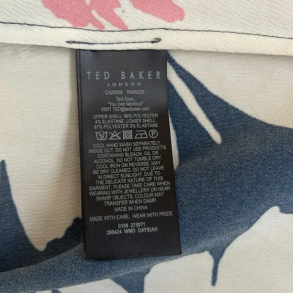 NEW! Ted Baker Modern Chic Daysiah Floral Midi Flare Dress Puff Sleeve Navy 2