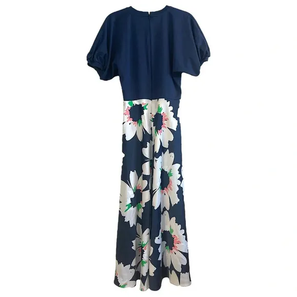 NEW! Ted Baker Modern Chic Daysiah Floral Midi Flare Dress Puff Sleeve Navy 2