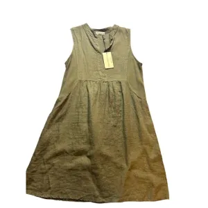 New Terzo Millennio Size linen Medium  Olive Green Sleeveless Dress