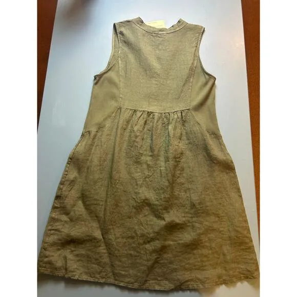 New Terzo Millennio Size linen Medium  Olive Green Sleeveless Dress