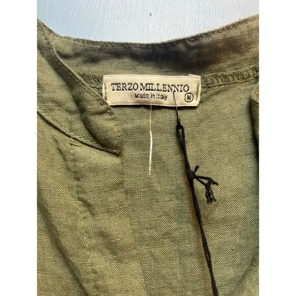 New Terzo Millennio Size linen Medium  Olive Green Sleeveless Dress