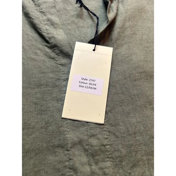 New Terzo Millennio Size linen Medium  Olive Green Sleeveless Dress