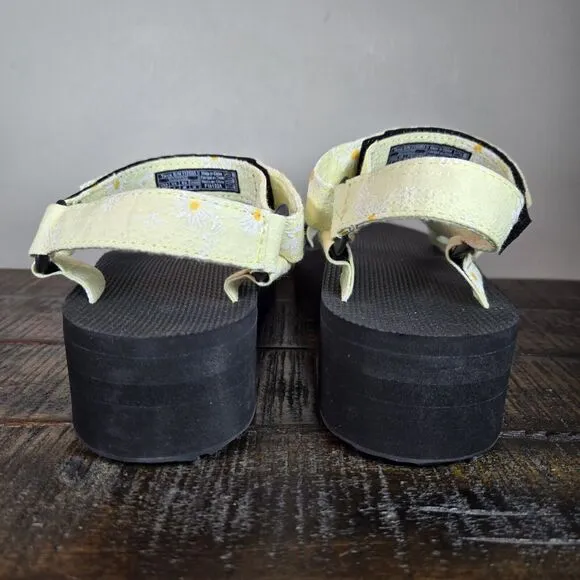 NEW Teva Flatform Universal Womens Size 9 Platform Sandals Yellow Floral Black