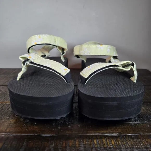 NEW Teva Flatform Universal Womens Size 9 Platform Sandals Yellow Floral Black