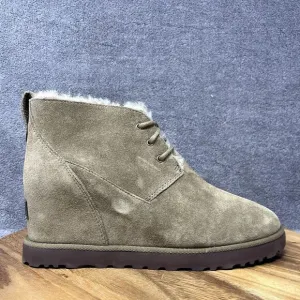 NEW UGG Classic Femme Lace Mini Booties Women's 10 Suede Hidden Wedge Chestnut
