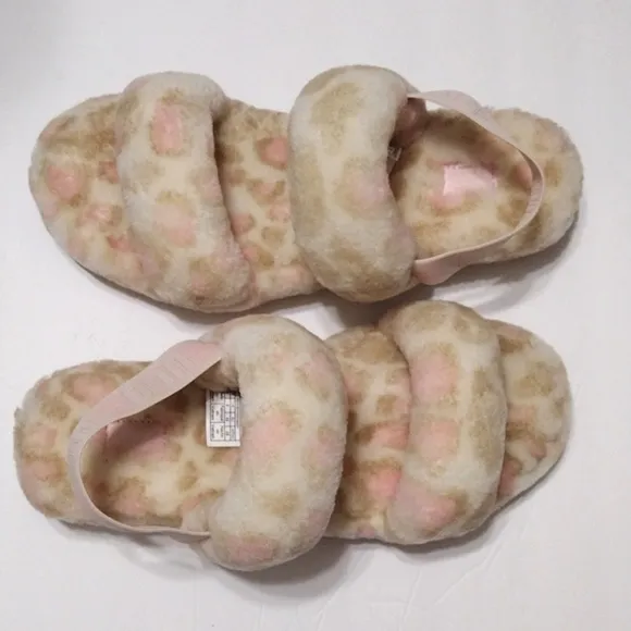 New UGG Oh Yeah Panther Print Fluffy Lamb Fur Sling Back Women's Slippers US 11