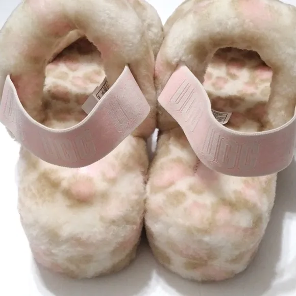 New UGG Oh Yeah Panther Print Fluffy Lamb Fur Sling Back Women's Slippers US 11