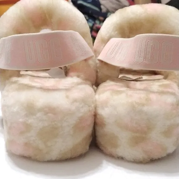New UGG Oh Yeah Panther Print Fluffy Lamb Fur Sling Back Women's Slippers US 11