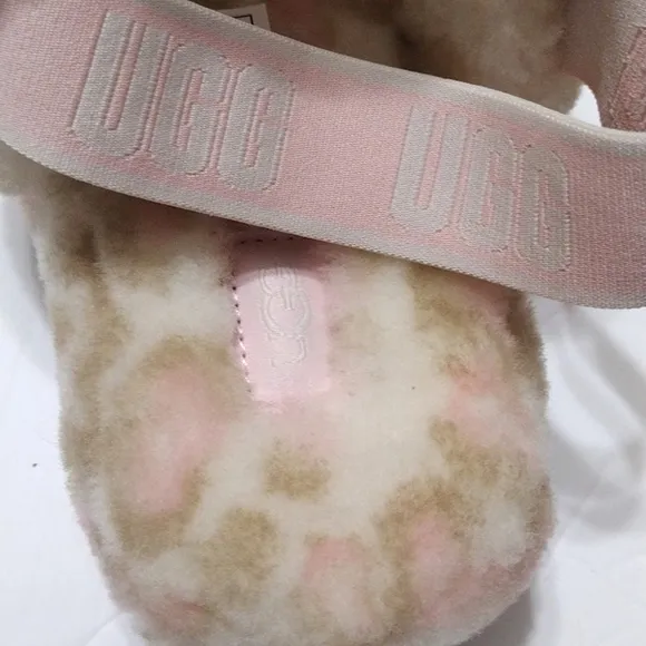 New UGG Oh Yeah Panther Print Fluffy Lamb Fur Sling Back Women's Slippers US 11