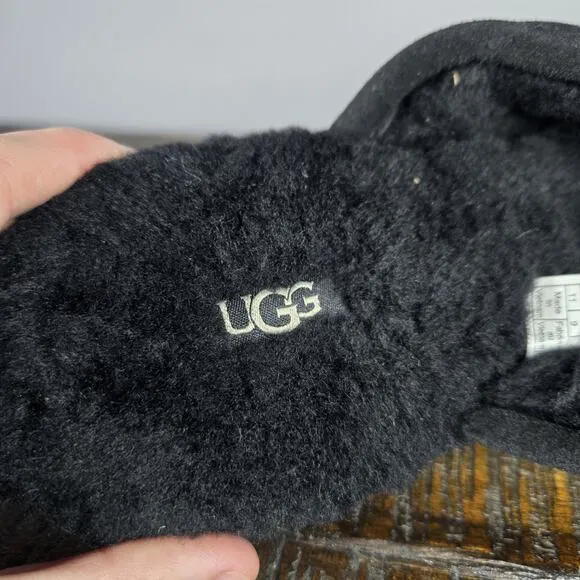 NEW UGG Pearle Scuff Womens Size 11 Slip On Mules Fluffy Slippers Shoes Black