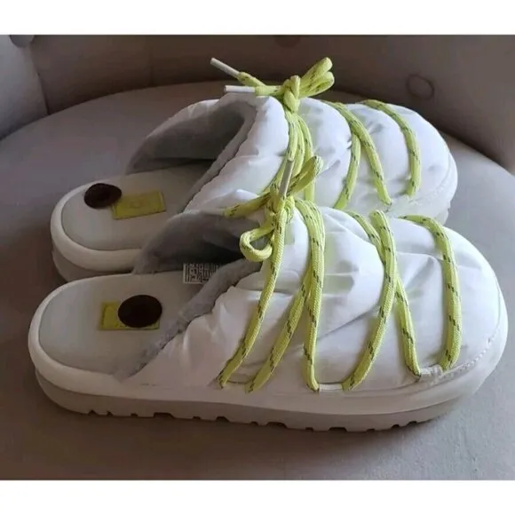 NEW UGG PUFFER SLIDERS WHITE YELLOW SLIPPERS SZ 8