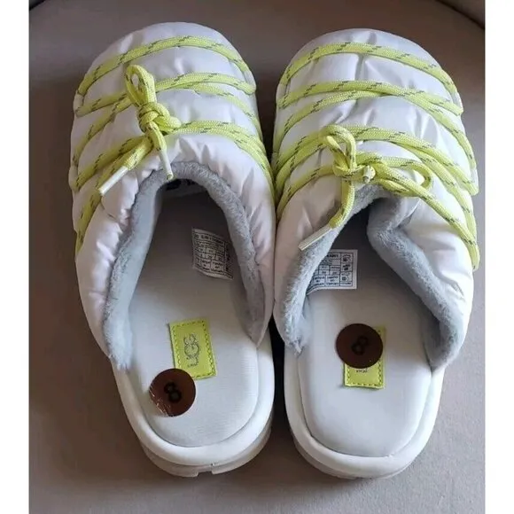 NEW UGG PUFFER SLIDERS WHITE YELLOW SLIPPERS SZ 8