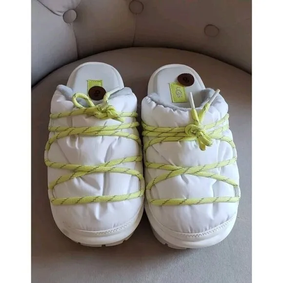 NEW UGG PUFFER SLIDERS WHITE YELLOW SLIPPERS SZ 8