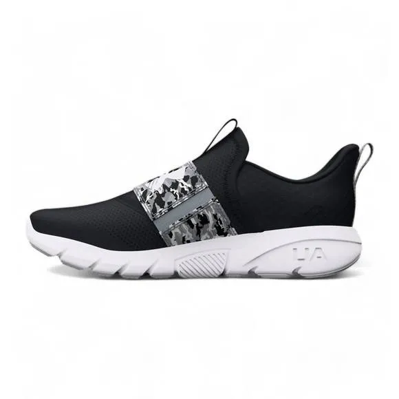 NEW UNDER ARMOUR boys' grade school flash print sneakers in black/mod gray/white