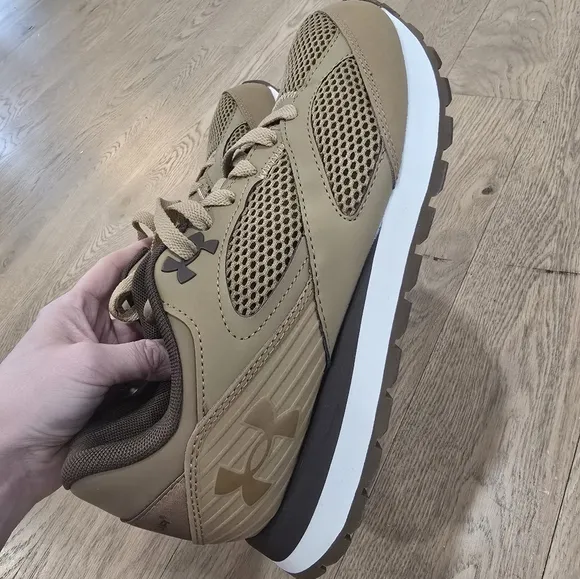 NEW Under Armour Tan Sneakers with Breathable Mesh and White Sole