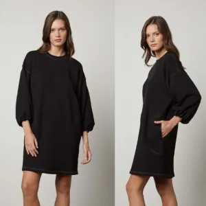 NEW Velvet by Graham &amp; Spencer Long Balloon Sleeves Jensen Mini Dress Black