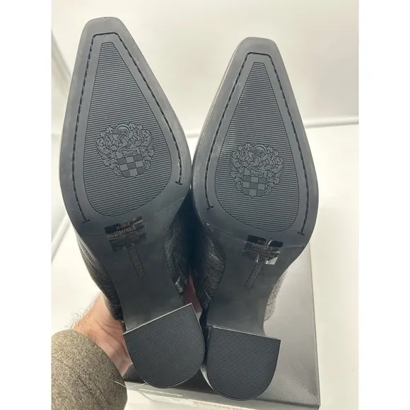 New Vince Camuto Carlie Leather Ruched Pointed Toe Block Heel Mule Pewter Sz 10M