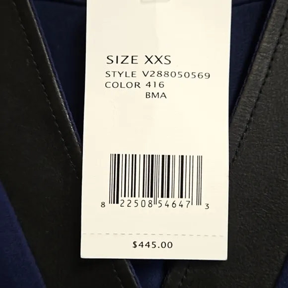 New Vince lamb leather trimmed  navy silk cocktail tunic dress women's size XXS