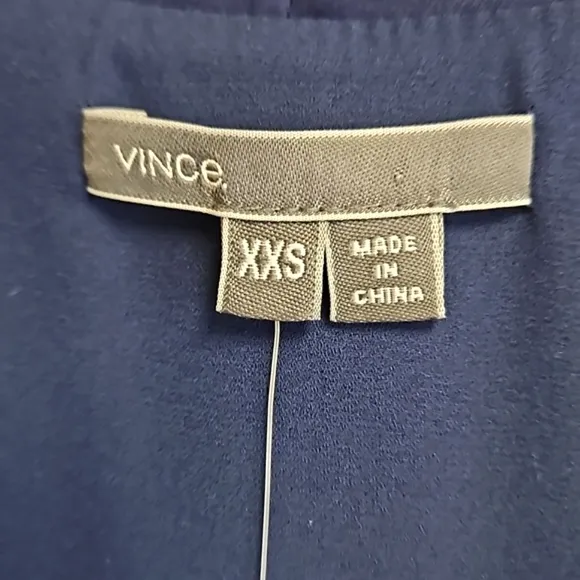 New Vince lamb leather trimmed  navy silk cocktail tunic dress women's size XXS