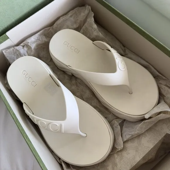 NEW WOMEN'S THONG PLATFORM SANDALS SHOES SZ 40 White