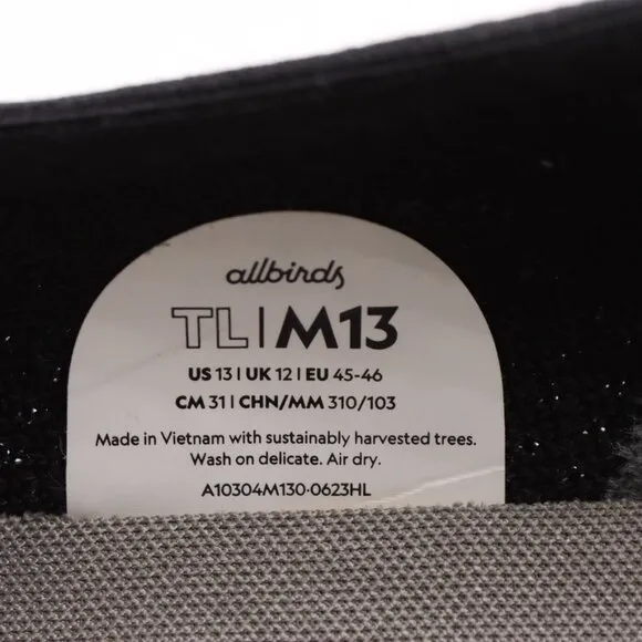 NIB Allbirds Men's Tree Lounger Shoes in Natural Black/Blizzard US Size 13