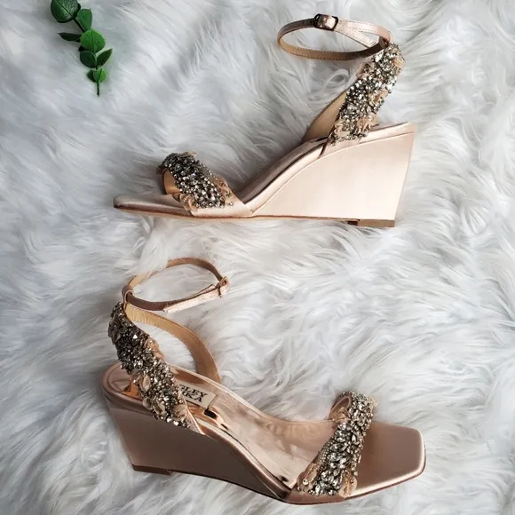 NIB Badgley Mischka Blakely Rhinestone Wedge Sandal, Size 5