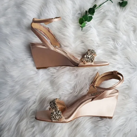 NIB Badgley Mischka Blakely Rhinestone Wedge Sandal, Size 5
