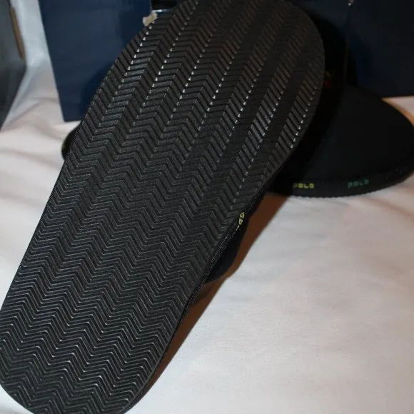 NIB MEN'S POLO‎ RALPH LAUREN SCUFF BLACK SLIP ON SLIPPERS