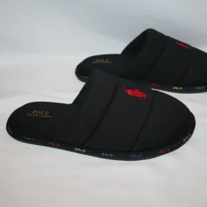 NIB MEN'S POLO‎ RALPH LAUREN SCUFF BLACK SLIP ON SLIPPERS