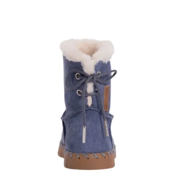 NIB Muk Luks Genuine Suede/Genuine Shearling Memory Foam Ankle Boots Navy Blue 6